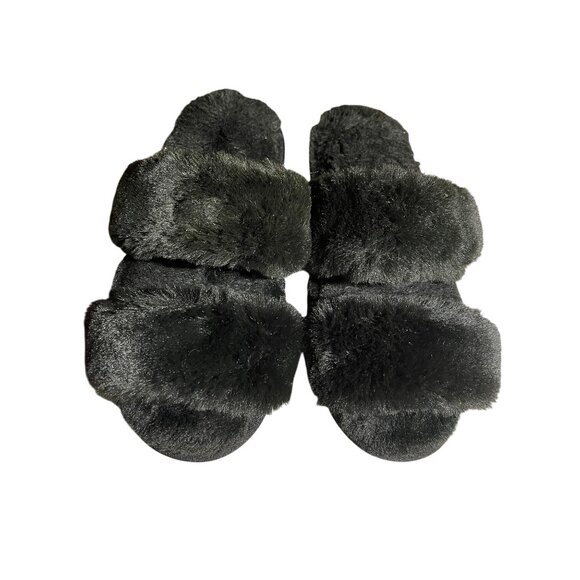 Muk Luks Womens Faux Fur Slide Slippers Black Size 8 Cozy Indoor/Outdoor Comfort - Picture 1 of 8